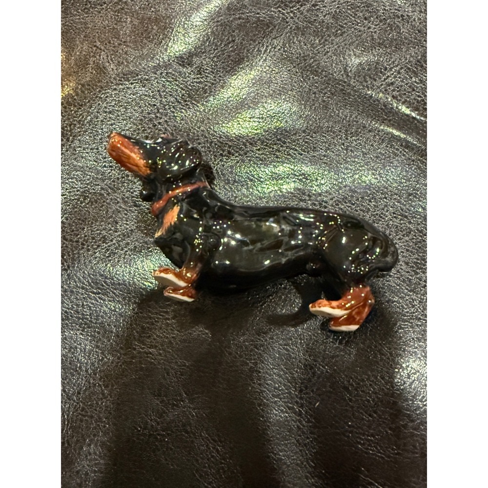 Ceramic Dachshund Figurine Black Brown Dog Animal Collectible Decor